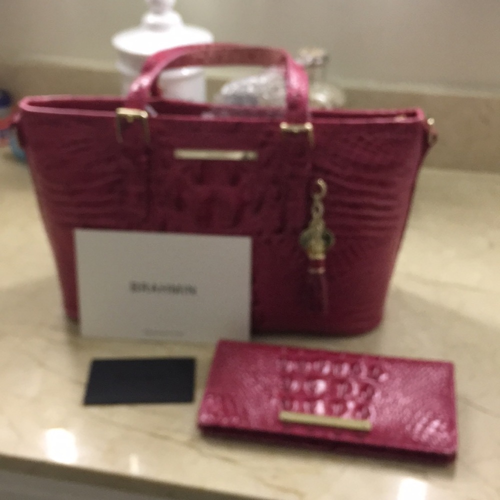 Brahmin hot pink croc bag with wallet